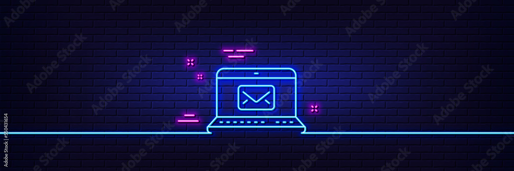 Poster neon light glow effect. e-mail line icon. message correspondence sign. communication symbol. 3d line
