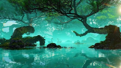 Blue lake among coniferous and mysterious forest © MICHAEL KUK