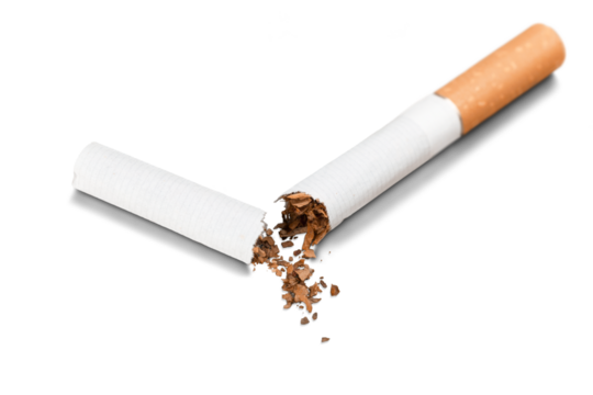 Broken classic filter cigarette and tobacco