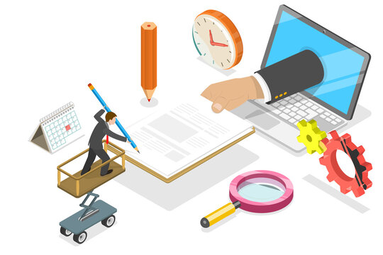 3D Isometric Flat  Conceptual Illustration of Application Submission