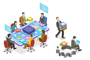 3D Isometric Flat  Conceptual Illustration of React Native Development