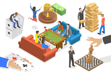 3D Isometric Flat  Conceptual Illustration of Board Games