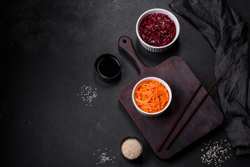 Tasty spicy Korean carrot with spices and herbs