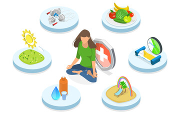 3D Isometric Flat  Conceptual Illustration of Immune Boosting