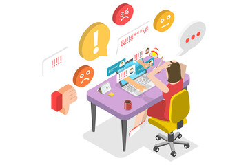 3D Isometric Flat  Conceptual Illustration of Cyberbullying