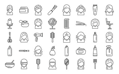 Coiffure icons set outline vector. Hair salon. Chair styling