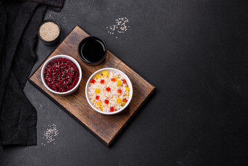 Tasty Asian dish of rice, pepper, spices and herbs