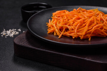 Tasty spicy Korean carrot with spices and herbs
