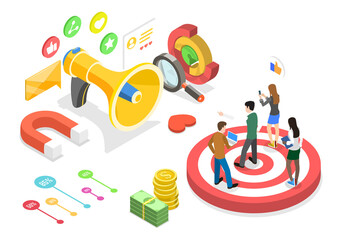 3D Isometric Flat  Conceptual Illustration of Target Marketing