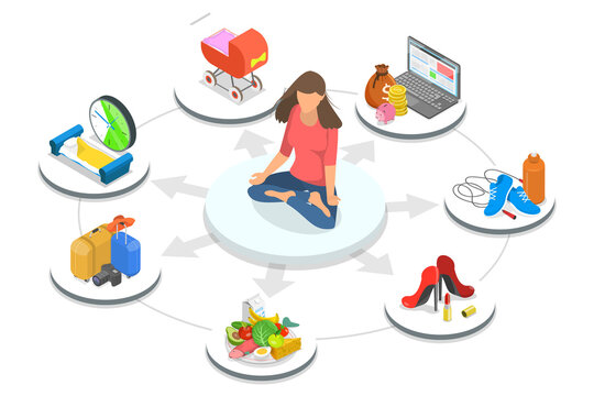 3D Isometric Flat  Conceptual Illustration of Wheel Of Life
