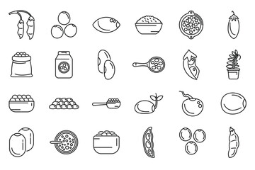 Lentil icons set outline vector. Bean bread. Cereal leaves