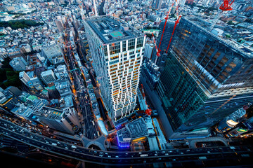 Fototapeta premium Aerial View of Shibuya, Tokyo, Japan at sunset