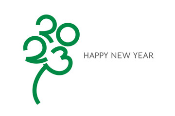 Creative 2023 Happy New Year logo shaped to Four leaf clover design. Wish of good Luck.
