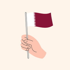 Cartoon Hand Holding Qatar Flag, Simple Drawing. Flag of Qatar, Asia, Concept Illustration, Flat Design Isolated Vector.