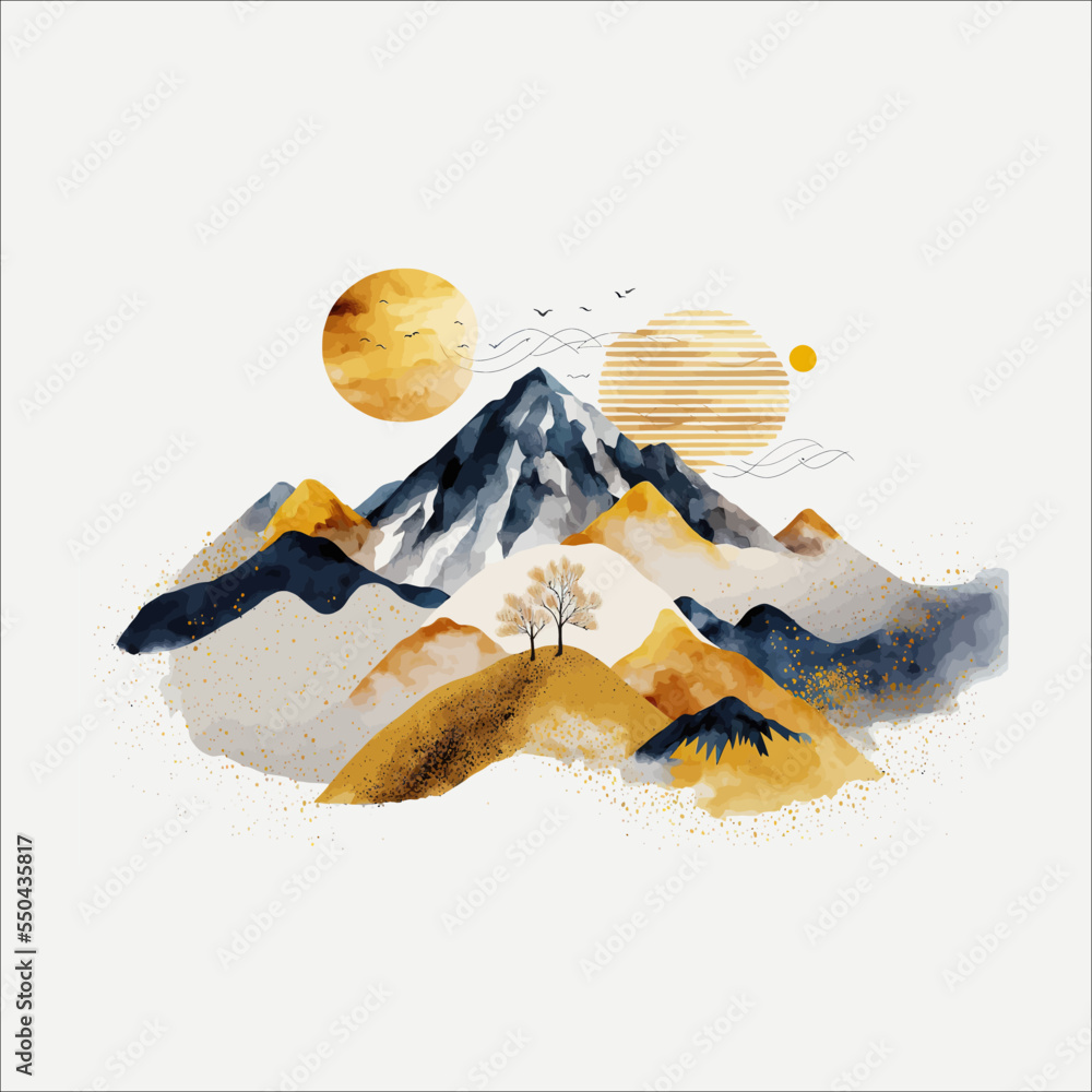 Canvas Prints Golden modern mountains art deco isolated on black background. Vector illustration