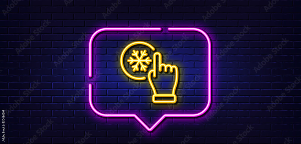Poster neon light speech bubble. freezing click line icon. ac cold temperature sign. fridge function symbol