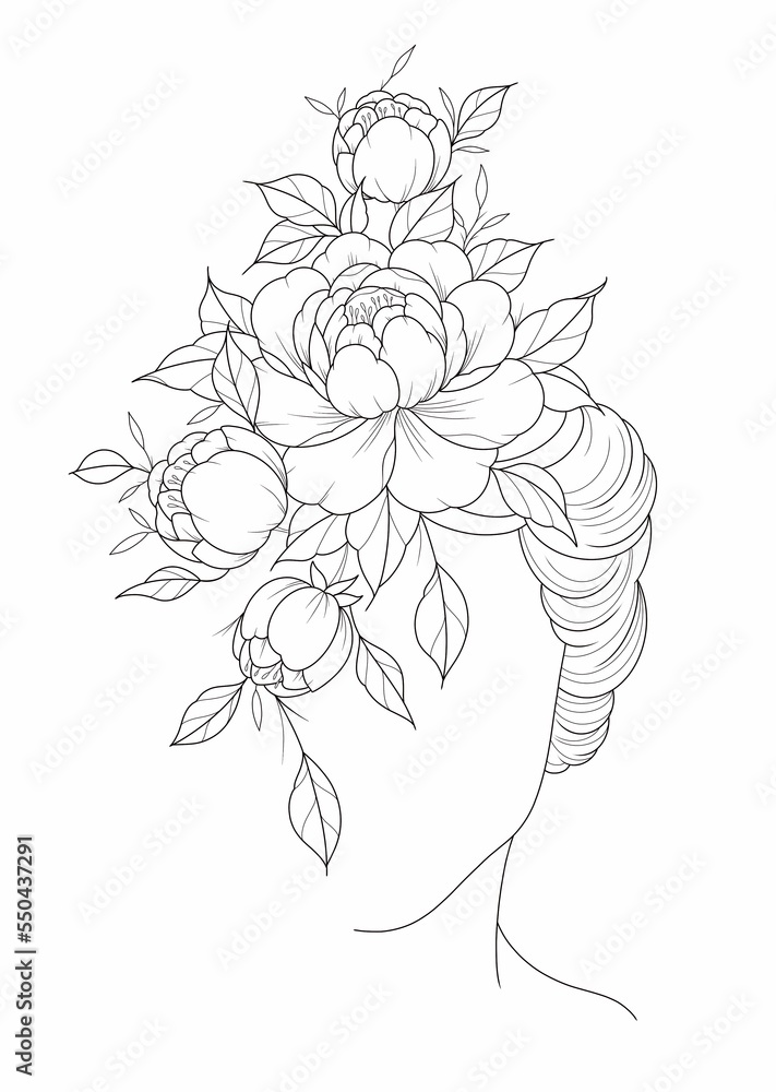 Poster illustration of a woman, flowers, tattoo 