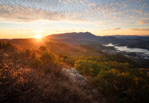 Beautiful clouds and evening light, in the Marin Headlands, California.