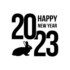 Happy New Year 2023 text design with rabbit. Business diary cover for 2023. Brochure design template, postcard, banner. Happy new year Isolated on white background. Vector illustration