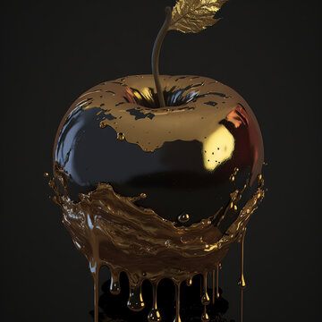 Abstract Apple With Gold Dripping Paint