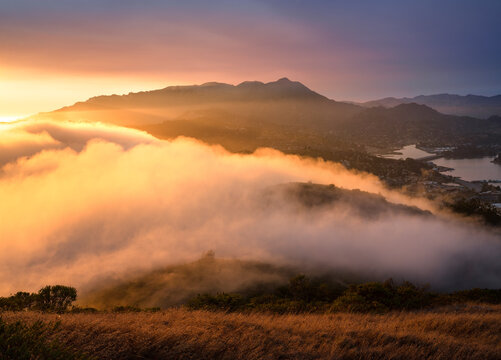 Beautiful clouds and evening light, in the Marin Headlands, California.
