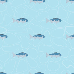 Fish in transparent water, seamless pattern