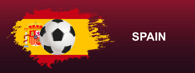 Spain Flag with Ball. Soccer ball on the background of the flag of Spain. Vector illustration for banner and poster.