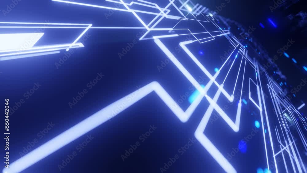 Aufkleber fly through technology cyberspace with neon glow. sci-fi flight through hi-tech technology tunnel. g
