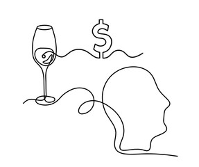 Drawing line wine with dollar on the white background. Vector
