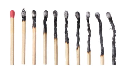 Different stages of match burning isolated