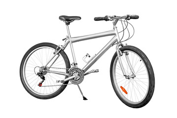 Fototapeta na wymiar Silver colored unpainted entry-level mountain bike png with transparency