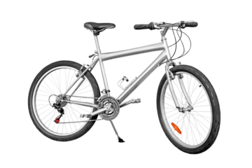 Silver colored unpainted entry-level mountain bike png with transparency