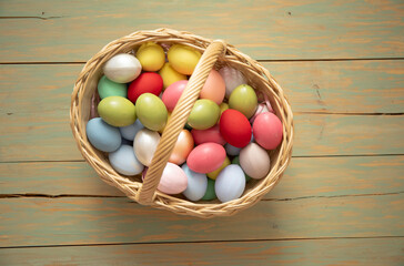 easter eggs in a basket. Decoration eggs. Easter. 
