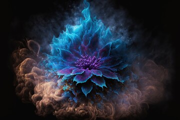 Cosmic blue fractal flower ray trace 3d render