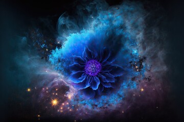 Cosmic blue fractal flower ray trace 3d render