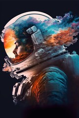 Astronaut color explosion isolated on black background