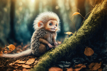 Cute funny tiny monkey in a forest