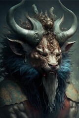 Fototapeta premium Goat beast with horns creature