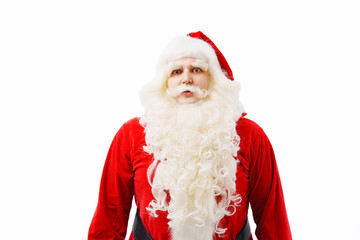 portrait of the surprised Santa Claus on a white background Christmas.