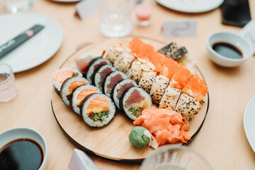 Shushi plate, table set up, event, dinner, food photography