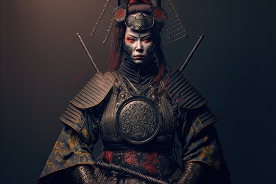 Female geisha samurai warrior character. Generative AI. Not based on a real person.