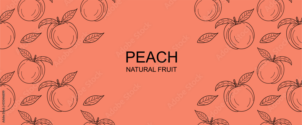 Poster vector frame with peaches and leaves. peach fruit background. apricot vector seamless pattern. hand 