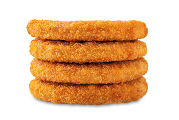 Prepared fish cutlets on a white isolated background