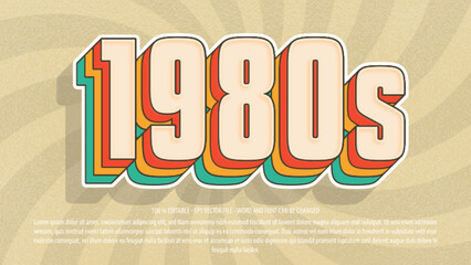 Vintage 1980s 3d sticker style editable text effect - obrazy, fototapety, plakaty