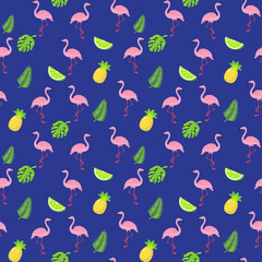 summer seamless pattern. flamingo pattern design. summer background illustration. summer pattern.