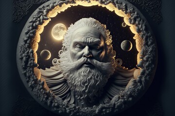 Santa claus and the moon digital 3d render christmas art