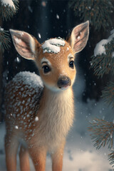 cute baby deer in snow