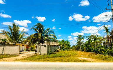 Fototapeta premium Small village Kantunilkin streets houses churches and public places Mexico.
