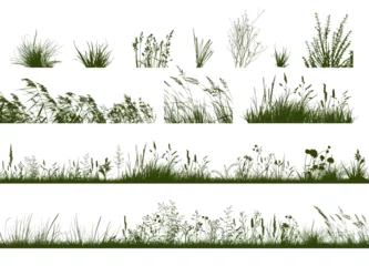 Foto op Canvas Set of horizontal banners of meadow silhouettes with grass. Vector illustration © Мария Неноглядова