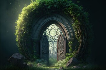 Isolated green nature environment portal doors